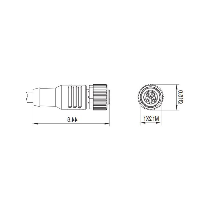 M12 4Pin、母头直型、单端预铸PVC非柔性电缆、带屏蔽、红色护套、0C4241-XXX